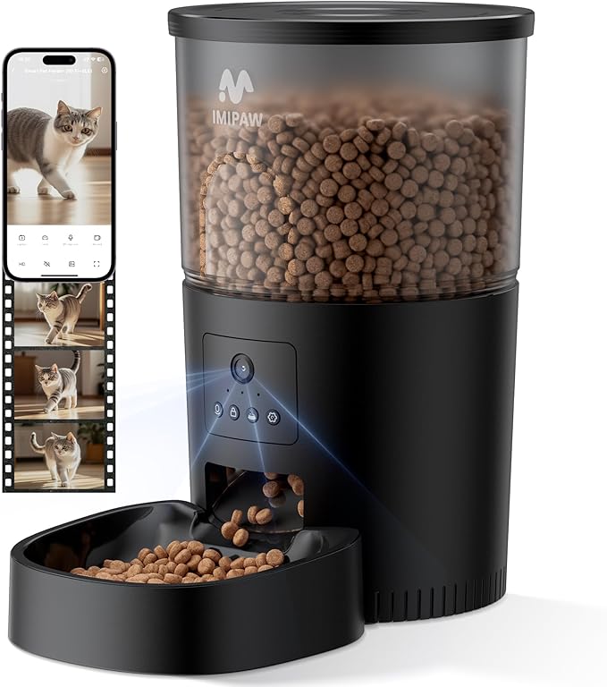 Automatic Cat Feeder with Camera, 1080P HD AI Pet Recognition Recording, 5G WiFi APP Remote Control, Timed Programmable Food Dispenser, Two-Way Audio, with Night Vision Function and Desiccant-Mewly Pet