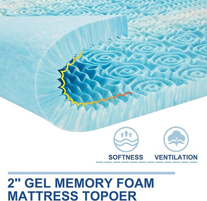 SINWEEK 2 Inch Mattress Topper 5-Zone Memory Foam Mattress Topper Pressure Relieve Soft Mattress Pad, CertiPUR-US Certified, Full Size Blue