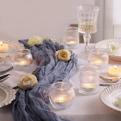 24pcs Assorted Ribbed Votive Candle Holders, Clear Tea Lights Candle Holder for Wedding Decorations, Glass Candle Holder for Table Centerpiece, Party and Holiday Decorations