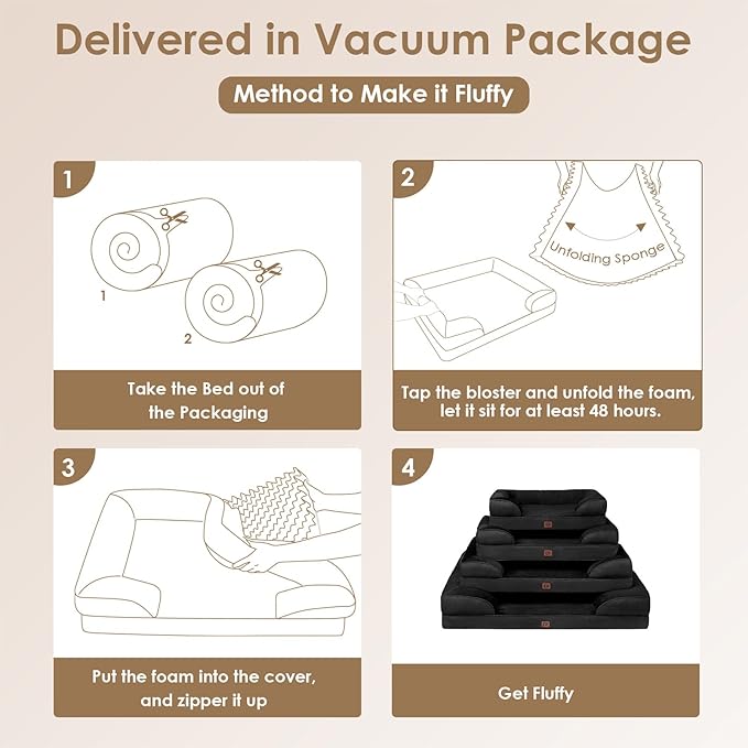 EHEYCIGA Orthopedic XL Dog Beds, Waterproof Memory Foam Dog Bed for Extra Large Dogs, Non-Slip Bottom and Egg-Crate Foam Big Pet Couch Bed with Washable Removable Cover, Black-Mewly Pet