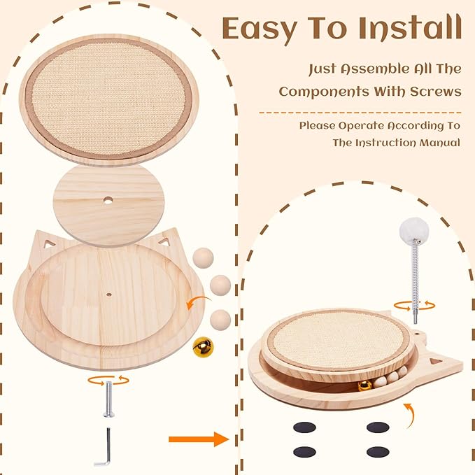 Natural Sisal Cat Scratcher, Round Cat Toys for Indoor Cats Interactive Toys with Ball Track Spring Ball, Kitten Toys for Chasing Hunting Mental Physical Exercise Puzzle-Mewly Pet