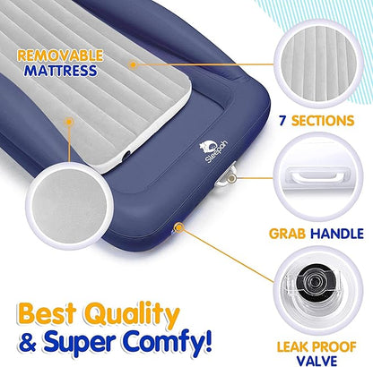 Sleepah Inflatable Toddler Travel Bed Portable Kids Air Mattress Set w Safety Rail Guards for Kids & Toddlers – Includes Pump, Carry Case, Pillow & More - Perfect Transitional Cot Coral (Grey)