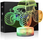 3D Night Lights for Children, Kids Night Lamp, Monster Trucks for Boys, 7 LED Colors Changing Lighting, Car Shape Acrylic Lighting Table Desk Bedroom Decoration, Cool Gifts Ideas Birthday Xmas