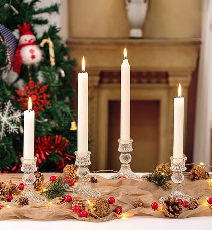 Glass Candle Holder Set of 6, Clear Candlestick Holder & Vintage Candlestick Holder, Taper Candle Holder for Table Centerpieces, Fall, Christmas, Autumn, Thanksgiving Decor