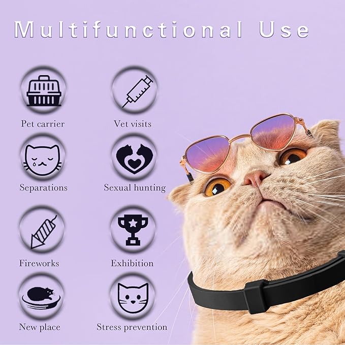 Simnice Calming Collar for Cats - 4 Pack, Adjustable Calming Collar for Cats - Pheromone Cat Collars for Anxiety & Stress Relief, Water-Resistant & Long-Lasting Effect (Black)-Mewly Pet