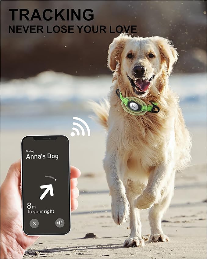 TagME Airtag Dog Collar,Waterproof Reflective Pet Collar with Airtag Holder,Soft Padded and Double D-Rings for Extra Large Dogs,Green-Mewly Pet