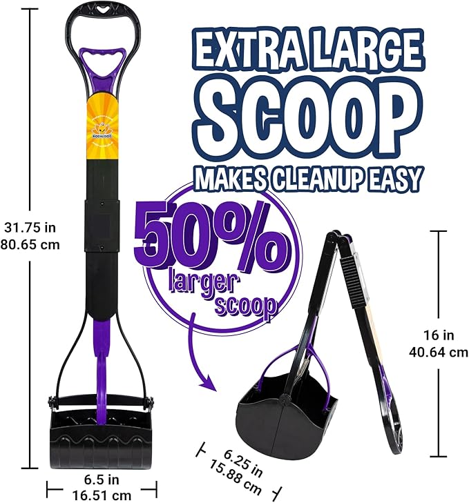 Bodhi Dog Large Foldable Pooper Scooper - 32” Long Handle, Lightweight Portable Pooper Scooper for Small & Large Dogs - Easy to Use - Made with Premium Durable Materials (Purple)-Mewly Pet