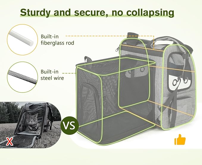 Pecute Pet Carrier Backpack, Large Cat Carrier Backpack Hold Up to 22 Lbs, Expandable cat Backpack with Breathable Mesh for Medium Dogs Cats, or 2 Small Pets, Dog Backpack Carrier for Travel Hiking-Mewly Pet