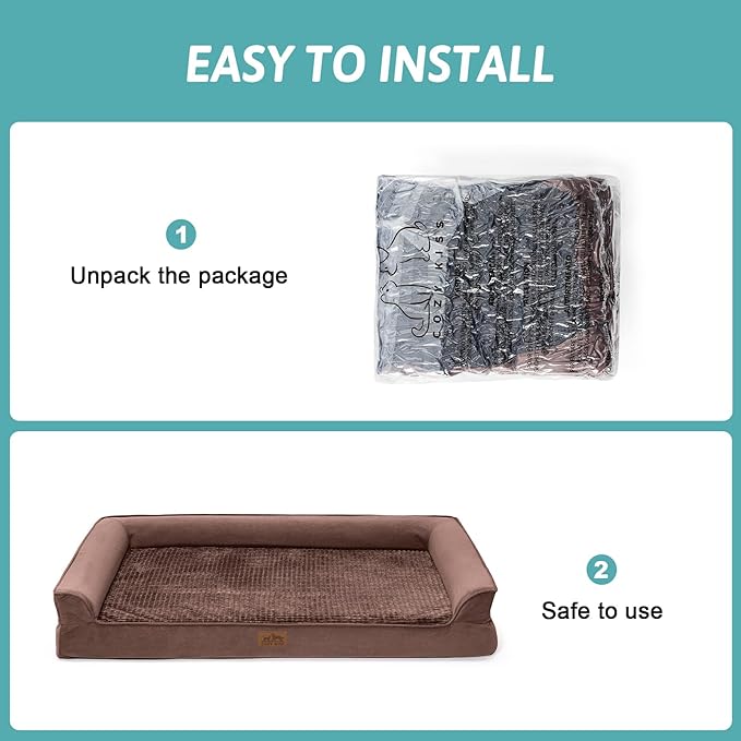 Orthopedic Dog Bed for Extra Large Dog, XL Pet Couch for XLarge Dog, Supportive Foam Bolster Sofa with Waterproof Lining Cover, Anti-Slip, Comfort, Washable, 42x30x7.5 in, U Shape, Brown-Mewly Pet