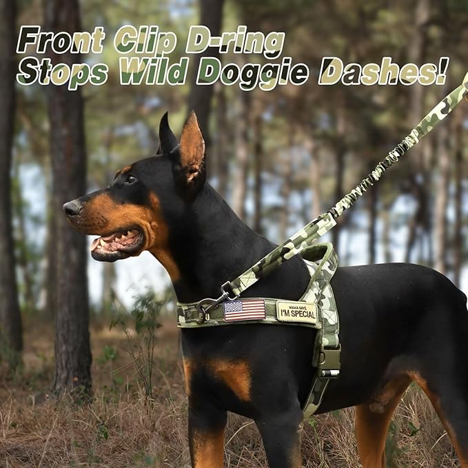 Forestpaw No Pull Dog Harness - Soft Flannel Padded Tactical Dog Vest Harness with Quick Release Buckle, Adjustable Reflective Pet Harness for Large Dogs Walking Training,Green Camouflage L-Mewly Pet