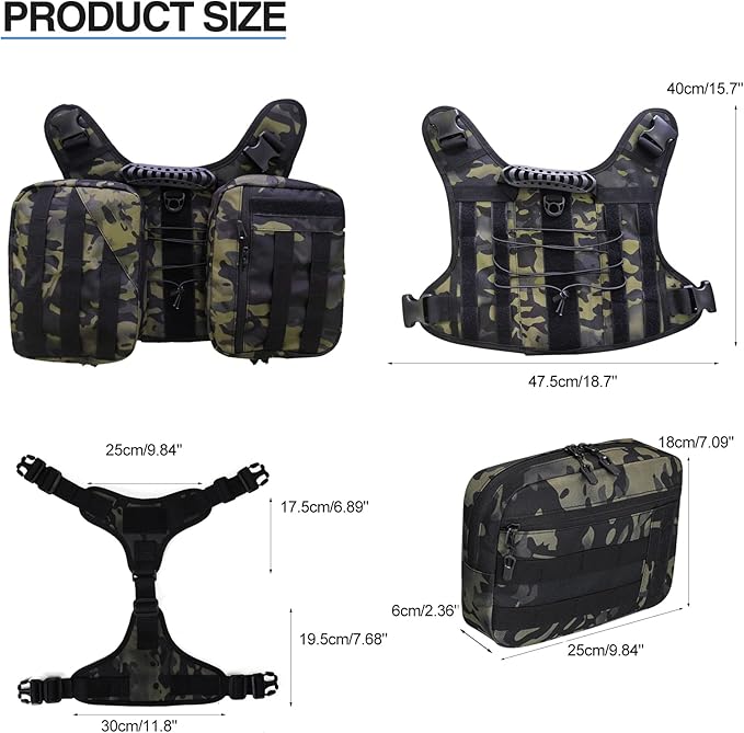 BYGD Dog Saddle Backpack for Hiking, Lightweight Waterproof Harness with Removable Bags for Large Dogs, Outdoors (Camo)-Mewly Pet