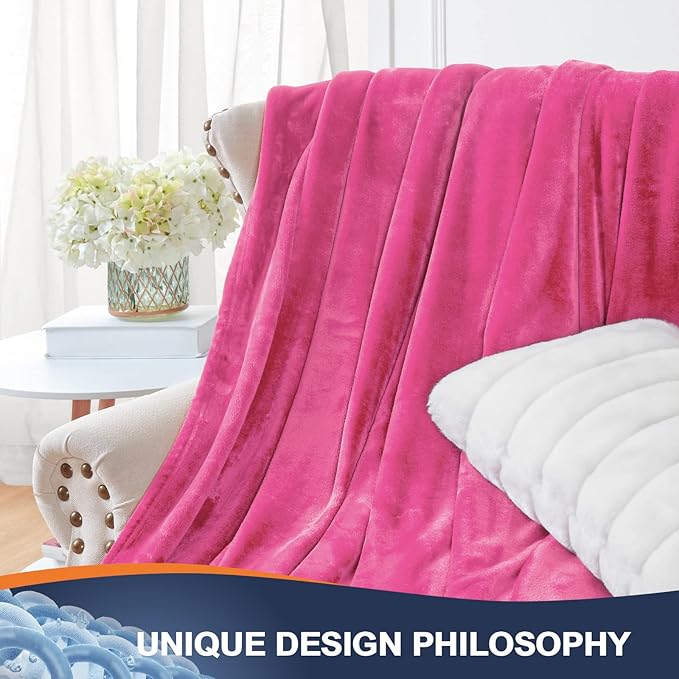 Walensee Fleece Blanket Plush Throw Fuzzy Lightweight (Throw Size 50x60 Hot Pink) Super Soft Microfiber Flannel Blankets for Couch, Bed, Sofa Ultra Luxurious Warm and Cozy for All Seasons