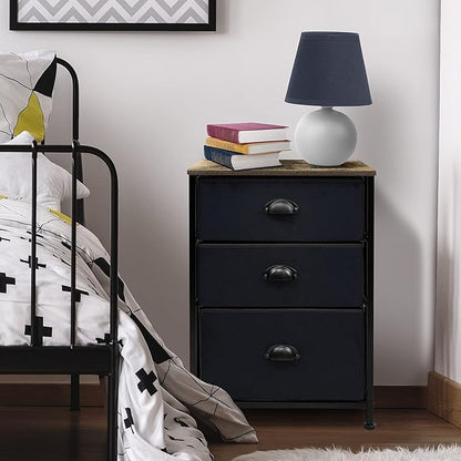 Sorbus Nightstand with 3 Drawers - Bedside Furniture & Night Stand End Table Dresser with Steel Frame, Wood Top, Easy Pull Fabric Bins for Home, Bedroom Accessories, Office & Dorm