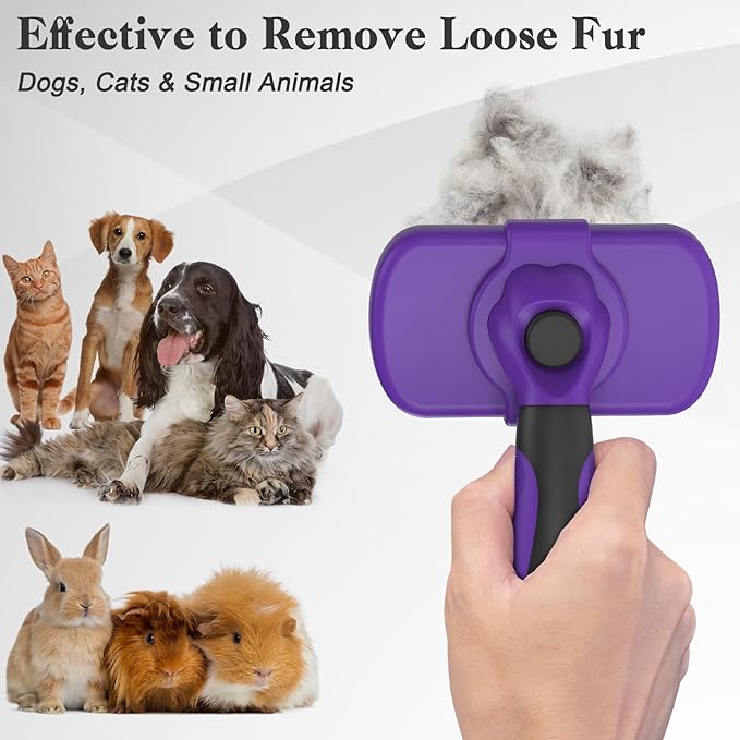 Swihauk Self Cleaning Slicker Brush for Dogs & Cats, Skin Friendly Pet Grooming for Shedding, Deshedding, and Hair Removal - Puppy Brush for Long Haired Pets, Pet Supplies, Purple-Mewly Pet