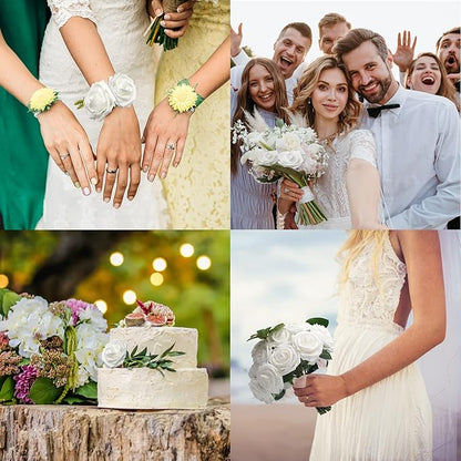 JOYLEX Artificial Flowers Realistic Roses, 100 pcs Real Looking Fake Roses with Stem for DIY Wedding Bouquets Centerpieces Bridal Shower Party Home Romantic Decorations (White)