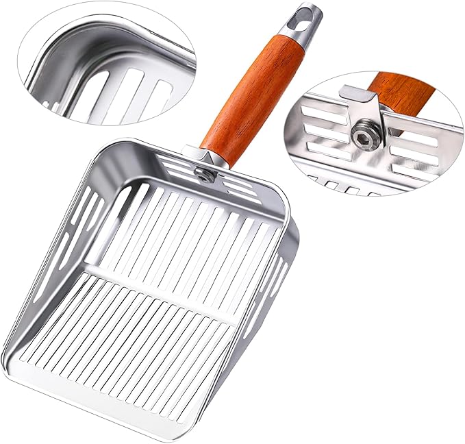 304 Stainless Steel Cat Litter Scoop, One-Piece Pressed Design with No Weld Spots, Durable Anti-Break Handle, Dual Slot Sizes, Easy to Clean, Filters Small Litter Clumps Litter Scoop-Mewly Pet