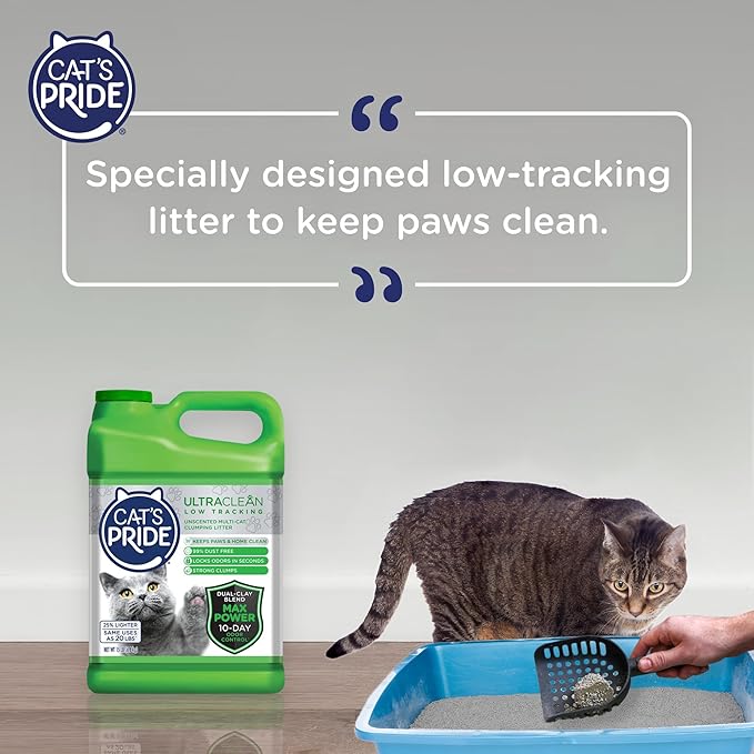 Cat's Pride Max Power: UltraClean Low Tracking Multi-Cat Clumping Litter - Keeps Paws & Home Clean - Up to 10 Days of Powerful Odor Control - 99% Dust Free - Unscented, 15 Pounds-Mewly Pet