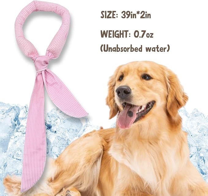 2pcs Cooling Scarf for Pets,Summer Cooling Scarves Keep Cats and Dogs Cool, Reused,Rrecycled,Suitable for Dogs (2pcs-Pink Stripe)-Mewly Pet