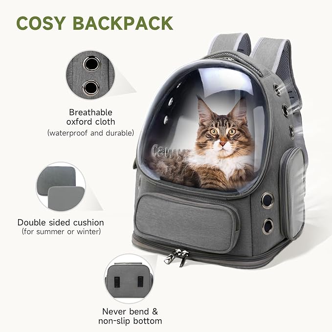 Cat Backpack Carrier, Breathable Cat Carrier Large Space Bubble Pet Backpack for Kitty Small Dog up to 12lbs, Transparent & Foldable Pet Carrier for Travel Hiking-Mewly Pet
