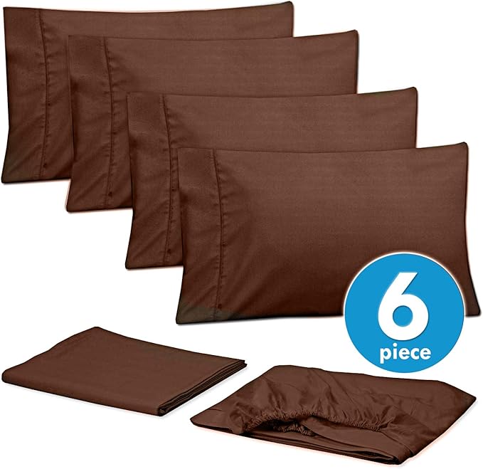 Cal King Size Bed Sheets - 6 Piece 1500 Supreme Collection Fine Brushed Microfiber Deep Pocket California King Sheet Set Bedding - 2 Extra Pillow Cases, Great Value, California King, Dobby Coffee