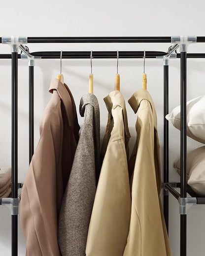 SONGMICS Portable Closet, Clothes Storage Organizer with 10 Shelves, 1 Clothes Hanging Rail, Non-Woven Fabric Closet, Metal Frame, 51 x 17.7 x 66.1 Inches, Black URYG93BK