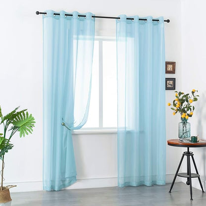 DUALIFE Sky Blue Voile Sheer Curtains Grommet,Look Semi Sheer Natural Light Flow Drapes,Elegant Solid Color Touch Soft Drapes for Living Room Bedroom,Set of 2 Panels 52X108 Inch 9 FT Baby Blue