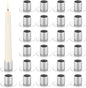24 Pcs Silver Taper Candle Holders Bulk for Pillar Candles Metal Short Candlestick Holder Silver Centerpieces Decoration for Christmas Thanksgiving Anniversary Dinner Party