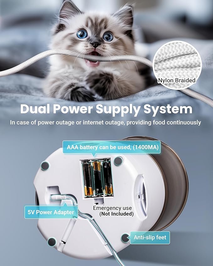 Automatic Cat Feeder for 3 Cats, 6L/25 Cups Smart WiFi Pet Feeder, Strong Anti-Jam System, Dual-Effect Desiccant Cat Food Dispenser, with 10S Voice Recorder for Cats and Small Dog(White)-Mewly Pet