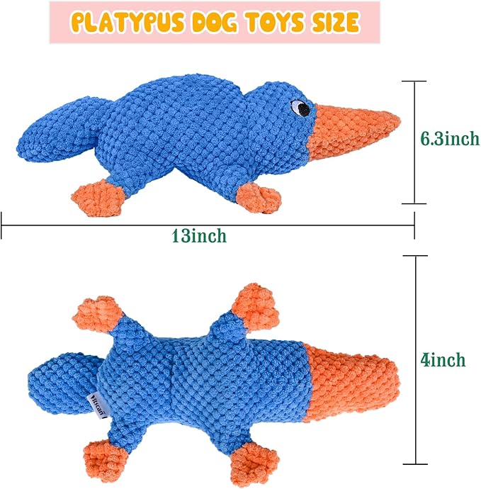 Vitscan Squeaky Dog Toys for Aggressive Chewers Large Breed, Large Dog Toys for Big Dogs, Stuffed Platypus Tough Plush Dog Toy,Interactive Dog Chew Toy/Puppy Chew Toys/Pet Toys for Small Dogs-Mewly Pet