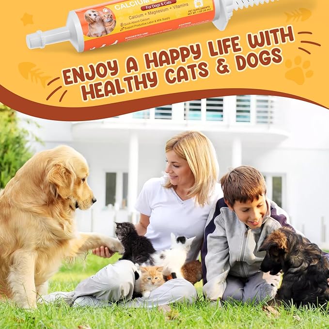 Oral Calcium for Dogs & Cats, Puppy Whelping Supplies-Supporting Milk Production & Efficient Labor, Daily Dog Calcium Supplement for Rapid Absorption & Recovery, 1 Oz-Mewly Pet