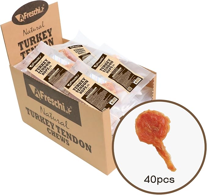 Afreschi Natural Turkey Tendon Lollipop 40 Units/Box, Dog Treat for Signature Series, All Natural Human Grade Puppy Chew, USA-Sourced Turkey Tendon, Rawhide Alternative-Mewly Pet