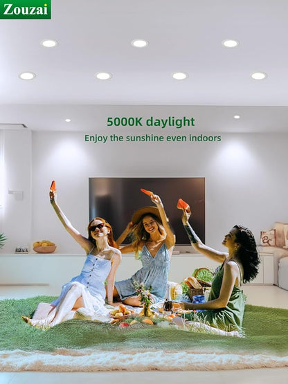 zouzai 12 Pack 6 Inch Ultra-Thin LED Recessed Ceiling Light with Junction Box, 5000K Daylight, 12W Eqv 110W, Dimmable Canless Wafer Downlight, 1080LM High Brightness, ETL and Energy Star Certified