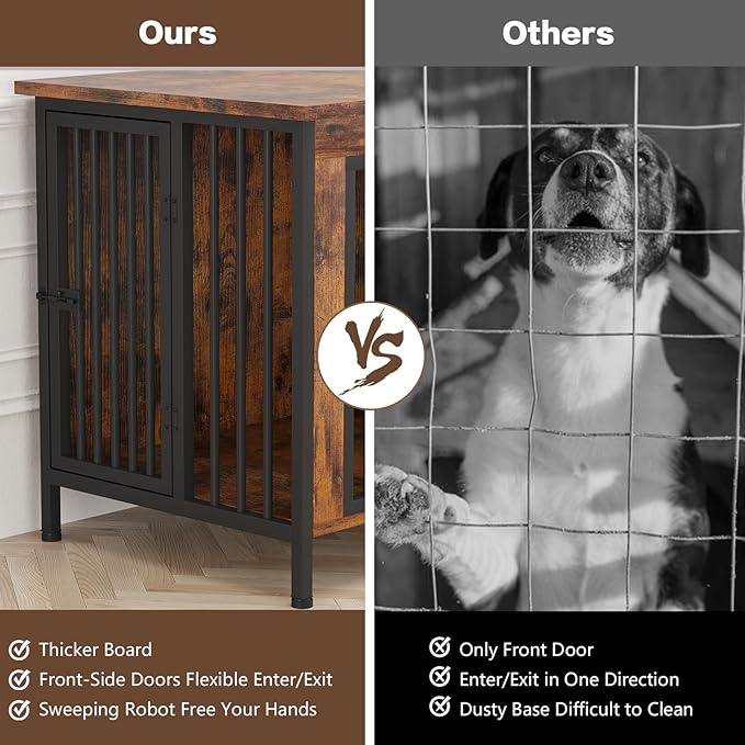 EasyCom 39.96" XL Wooden Large Dog Crate Furniture for Medium and Large Breed, Chew-Resistant Dog Kennel Furniture Indoor with 2 Doors and 3.94" Raised Feet, as TV Stand, End Table, Crate Table-Mewly Pet