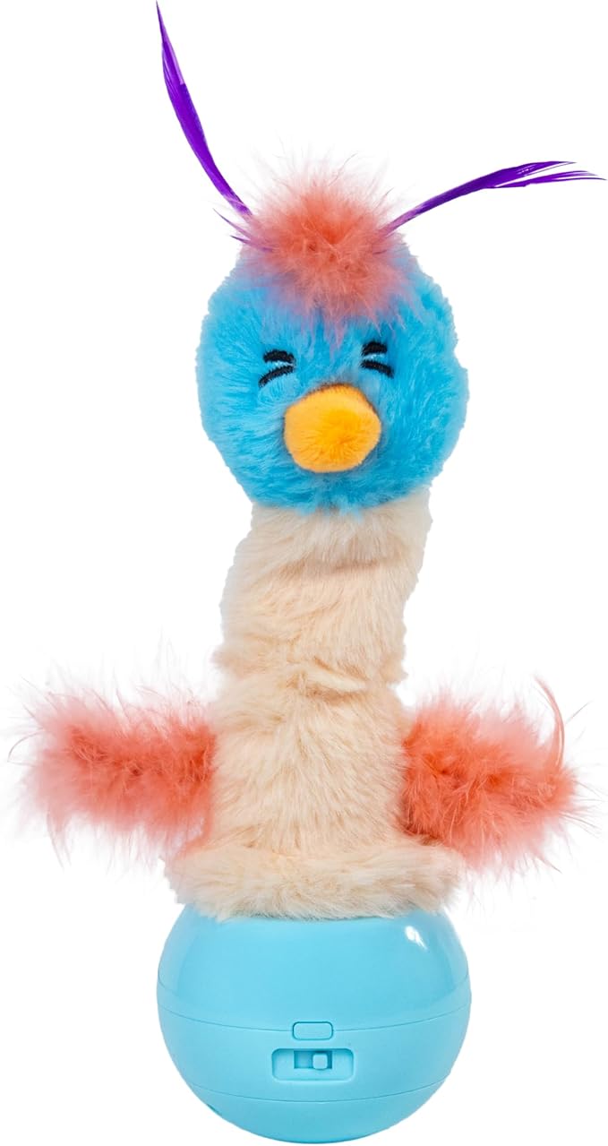 Catstages Electronic Dancing Ostrich Interactive Cat Toy, Wobbles and Plays Music, Battery Powered, Plush, Blue-Mewly Pet
