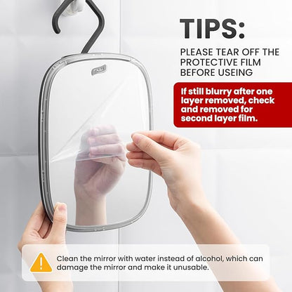TAILI Fogless Mirror for Shower, Wall Hanging Mirror for Travel Camping, Removable Antifog Shaving for Shower Accessories, Bathroom, Portable, Shatterproof for Men, Women-Black