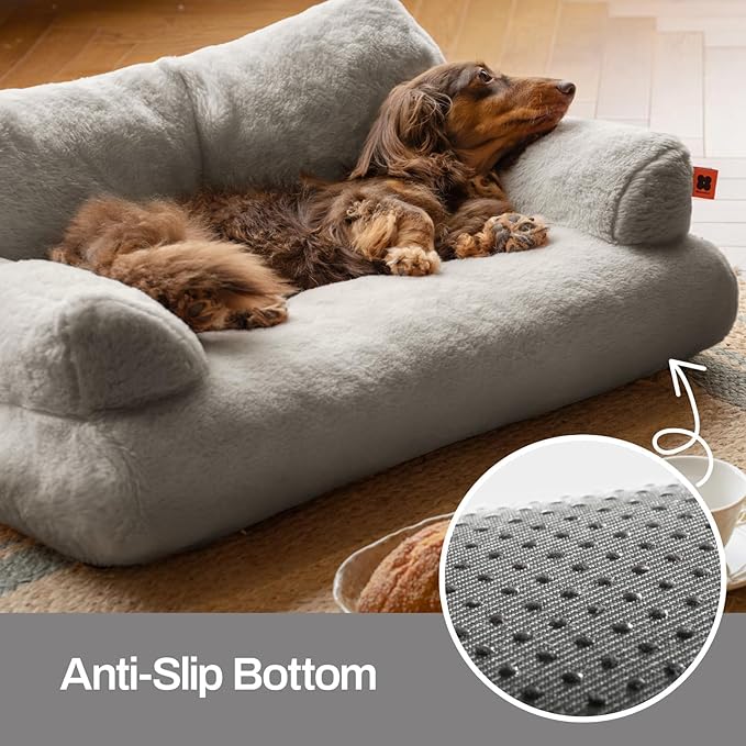 MEWOOFUN Cat Bed for Indoor Cats, Washable Dog Beds for Small Dogs & Cats with Removable Cover, Fluffy Cat Couch with Non-Slip Bottom (Grey, 26.0" L X 19.0" W X 13.0" Th)-Mewly Pet