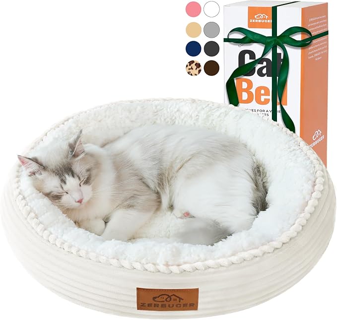 20in Cream Round Cat Dog Bed Gift for Large Medium Small Dogs Cats, Machine Washable Sleeping Sofa, Non-Slip Bottom Breathable Soft Calming Pet Cuddler for Indoor/Outdoor/Car/Cage-Mewly Pet