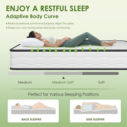 PayLessHere | 8 Inch Queen Mattress | Medium Firm Hybrid Mattress | White | with High-Density Foam and Breathable Cover | Pocket Spring Design, Pressure Relief | Bed in a Box, CertiPUR-US Certified