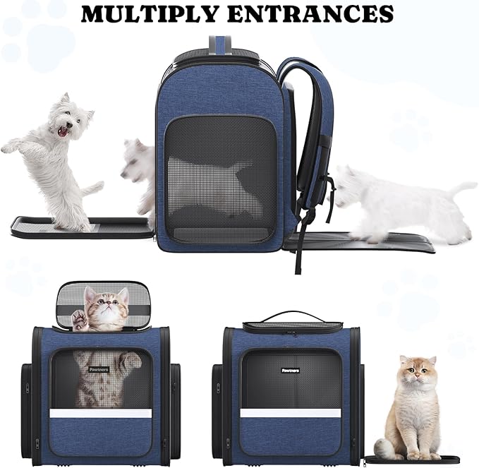 Pawtners Dog Backpack Carrier Dog Carrier with Anti-Scratch Mesh with Great Ventilation, Large Pet Carrier Backpack for Small Dogs & Large Cats, Foldable Designed Pet Backpack Perfect for Travel-Mewly Pet