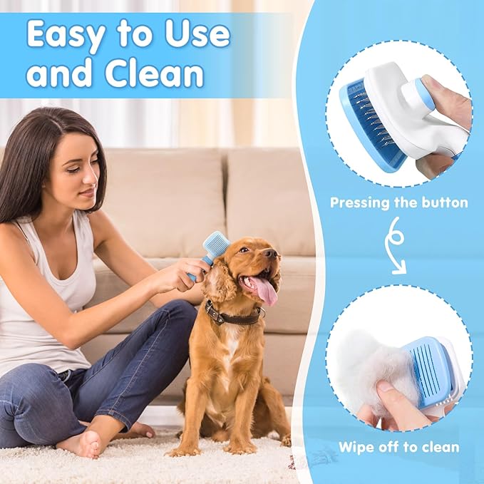 Cat Grooming Brush, 9PCS Dog Brush Kit with Pet Nail Clipper and File, Deshedding Brush for Cats, Cats Dog Shedding Brushs for Small Large Pets, Includes Flea Comb, Bath Brushs,Undercoat Rake (Blue)-Mewly Pet