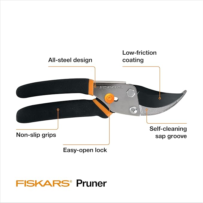 Fiskars Bypass Pruning Shears, 5/8-Inch Cut Capacity Garden Clippers, Gardening Scissors with Sharp, Rust Resistant Steel Blade-Mewly Pet
