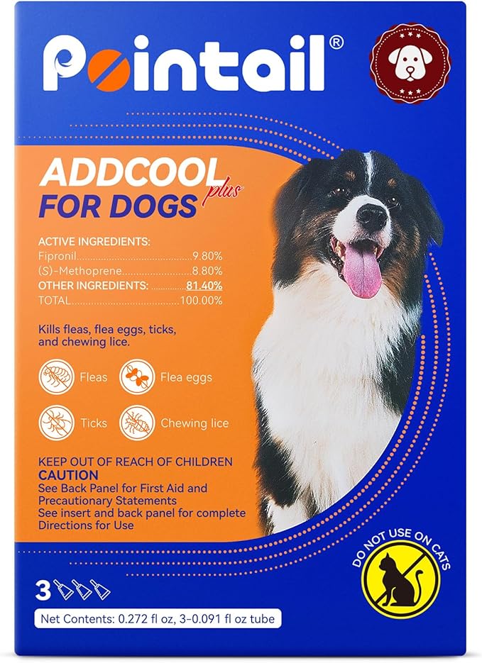 Flea and Tick Prevention for Dogs, Addcool Dog Flea and Tick Treatment, Flea & Tick Control Topical Drops, 3 Doses, Vet-Recommended(45-88 lbs)-Mewly Pet