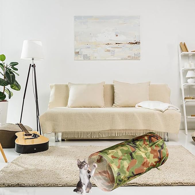 iCAGY Cat Tunnel for Indoor Cats Interactive, Rabbit Tunnel Toys, Pet Toys Play Tunnels for Cats Kittens Rabbits Puppies Crinkle Pop Up Camouflage Green 20"-Mewly Pet