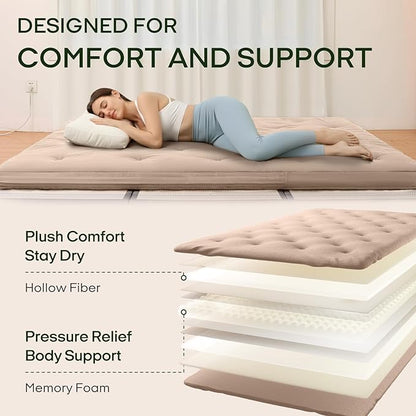 ZonLi Japanese Floor Futon Mattress Twin Size 75"x 39", 100% Cotton Cover 2.5'' Thicken Tatami Mattress, Foldable Sleeping Pad, Portable Dormitory Tatami Mat(Khaki)