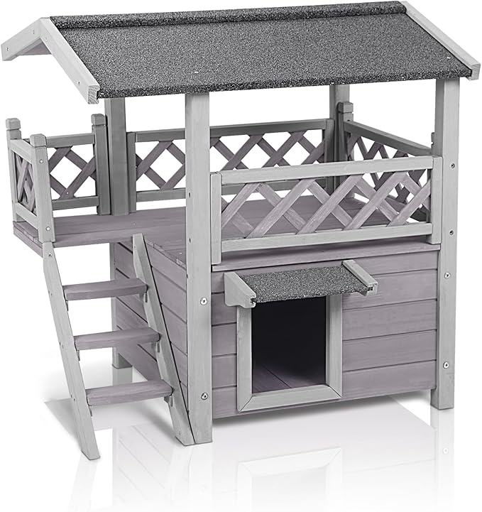 GUTINNEEN Cat House Outdoor Weatheproof Feral Cat Shelter Wooden Cat Condos for Winter Large Balcony（AIR09）-Mewly Pet