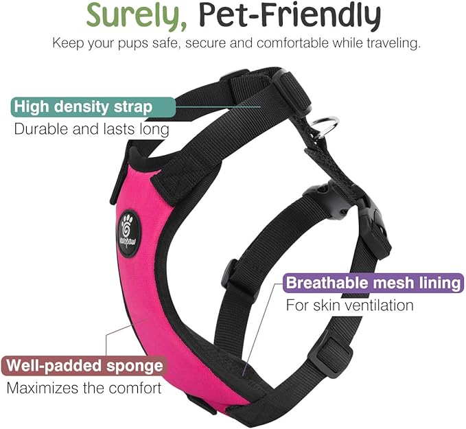 Dog Seat Belt, Safety Vest Dog Car Harness with Adjustable Buckle Dog Seat Belt for Vehicle Nylon Pet Safety Seat Belts Heavy Duty(L, Magenta)-Mewly Pet