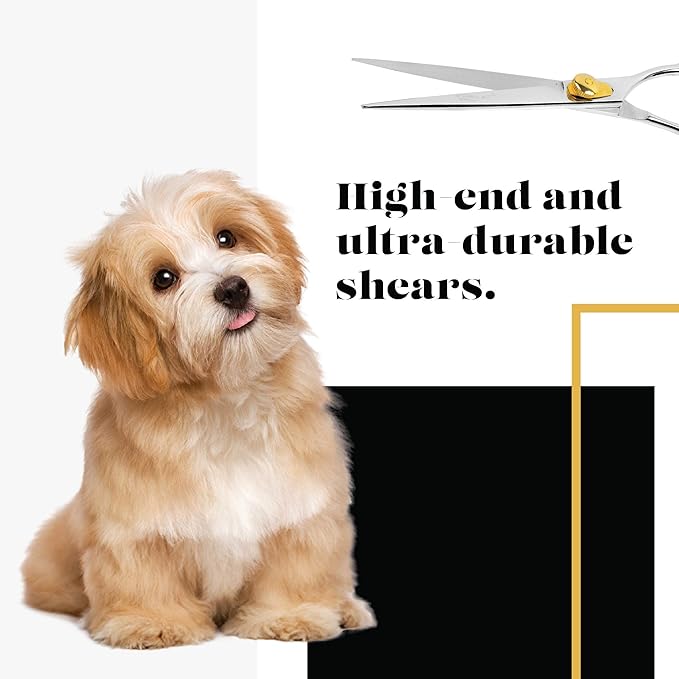 Sharf Gold Touch Pet Grooming Shear | Straight Cat & Dog Grooming Scissors | 6.5 Inch | 440c Japanese Stainless Steel Pet Dog Shearing Scissors | Animal Shears with Removable Comfort Rings-Mewly Pet