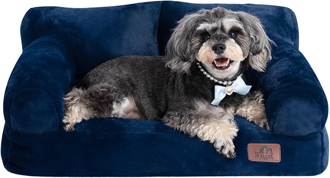Hollypet Fluffy Plush Pet Cat Couch Sofa Soft Calming Pet Dog Sofa Beds for Medium Small Cats and Dogs, Cobalt Blue-Mewly Pet