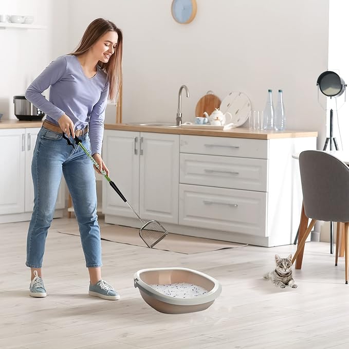 Sand Dipper Metal Cat Litter Scoop – Long Handle Cat Poop Scooper for Litter Box (27”), Heavy-Duty Stainless Steel Kitty Litter Scoop (Junior)-Mewly Pet