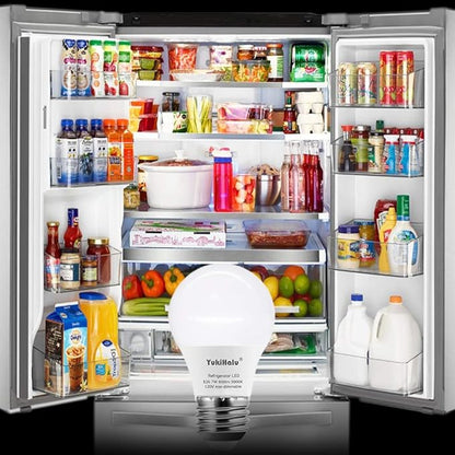 YukiHalu LED Refrigerator Light Bulb 60W Equivalent A15 Appliance Fridge Bulbs, Waterproof 600 Lumen 7W 120V Daylight 5000K E26 Medium Base, Small Size Bulb for Damp Location, Not-Dim, 2-Pack